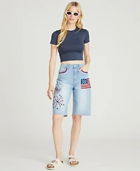 Driftwood Women's Palmer Patriotic Embroidered High-Rise Denim Shorts