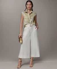 Donna Karan New York Petite Pleated Wide-Leg Cropped Pants