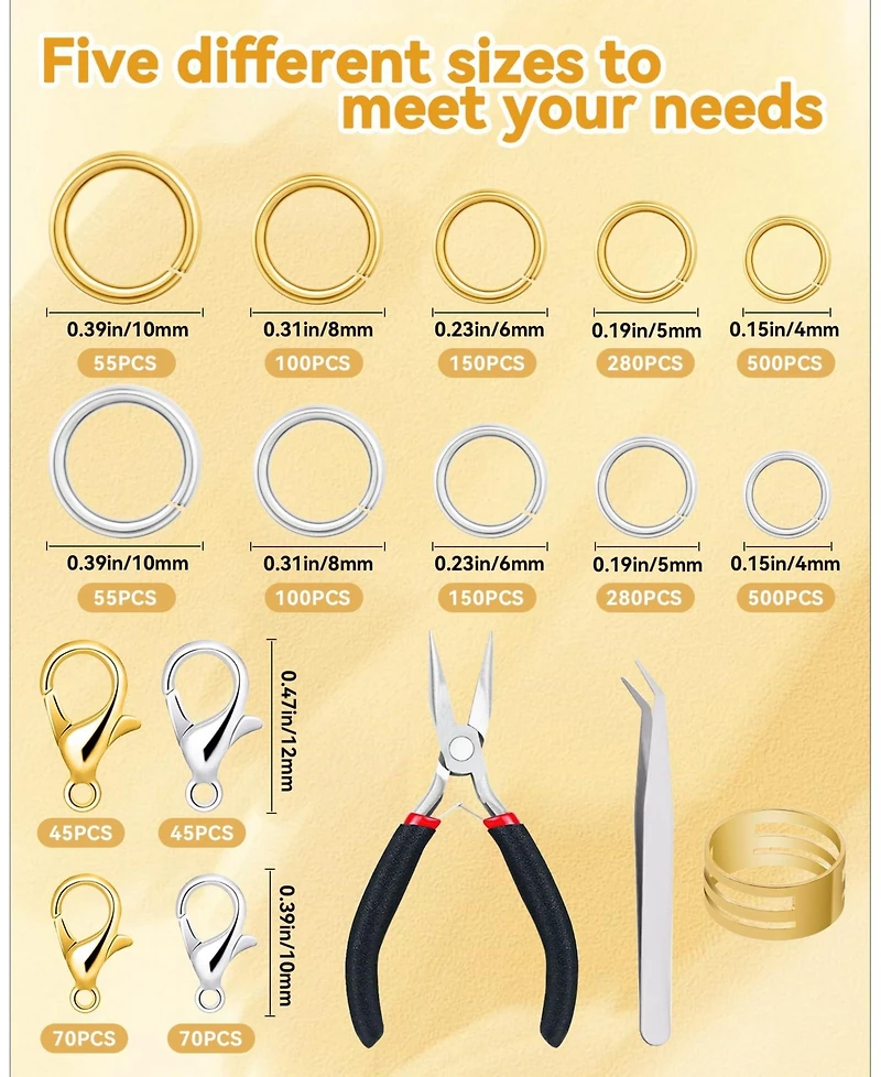Gnuadz 2400pcs Jump Rings Kit Jewelry Making Supplies Necklace Repair Lobster Clasps Pliers Tweezer Opener Earrings Charms
