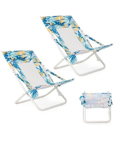 Gouun Portable Folding Beach Chair Set of 2 with Storage Pockets