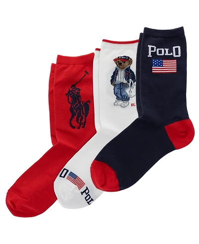 Polo Ralph Lauren Women's Americana Bear Crew Socks, 3-Pack