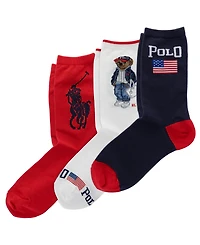 Polo Ralph Lauren Women's Americana Bear Crew Socks, 3-Pack
