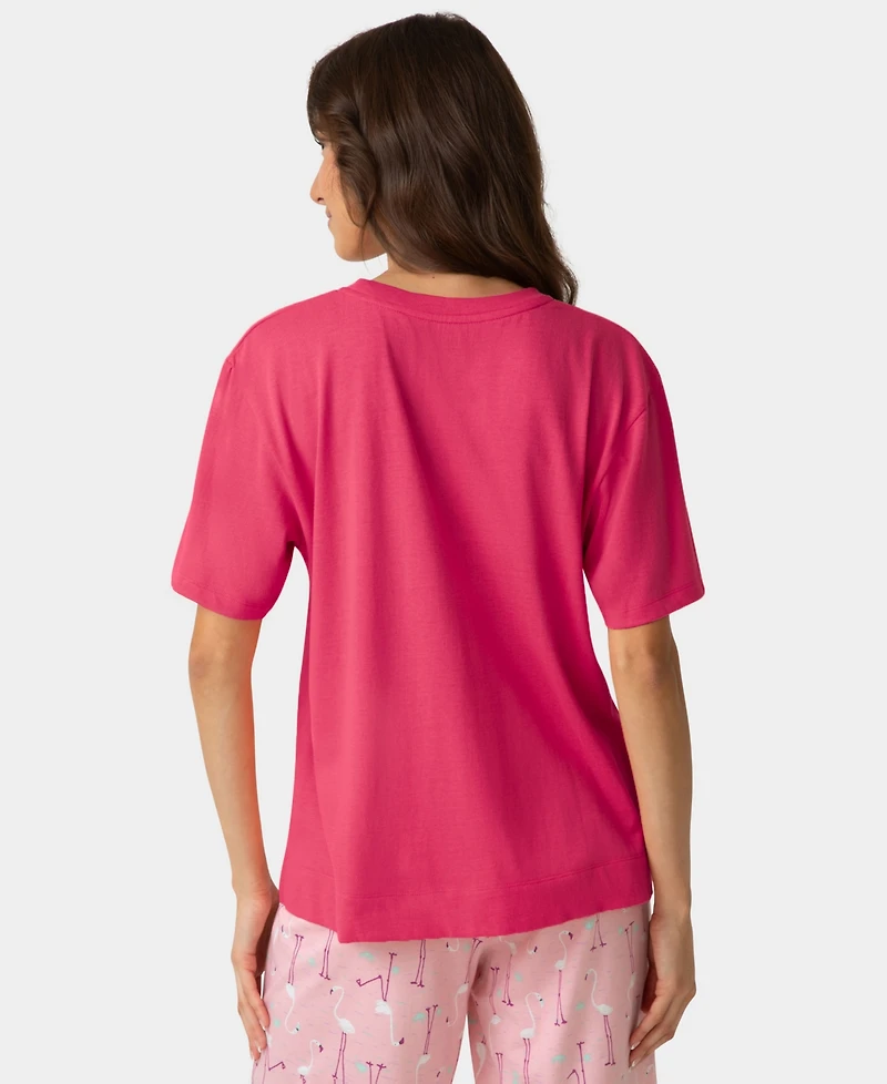 Hue Women's Short-Sleeve Cotton Candied Boxy Pajamas Top