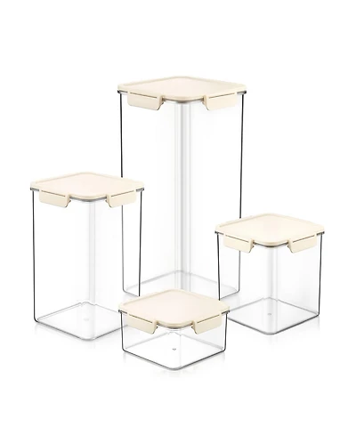 Sorbus 4 Piece Assorted Size Rectangle Snap Lids Airtight Food Storage Container Set – Clear Stackable for Pantry, Rice, Pasta, Cereal and Snac