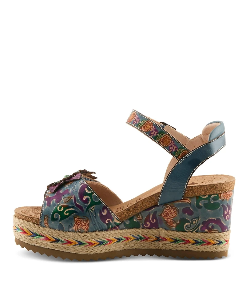 L'Artiste Women's Boca Wedge Sandal with Hand-Painted Leather Vamp