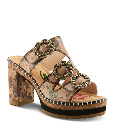 L`Artiste Women's Milemarker Floral Sandal with Cushioned Footbed Comfort