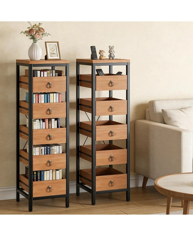 gaomon 5-Tier Kitchen Fruit Vegetable Storage Rack, Narrow Snack Stand with Pull-Out Baskets, Utility Organizer