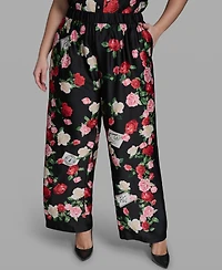 Karl Lagerfeld Paris Plus Size Mid-Rise Floral-Print Pull-On Pants
