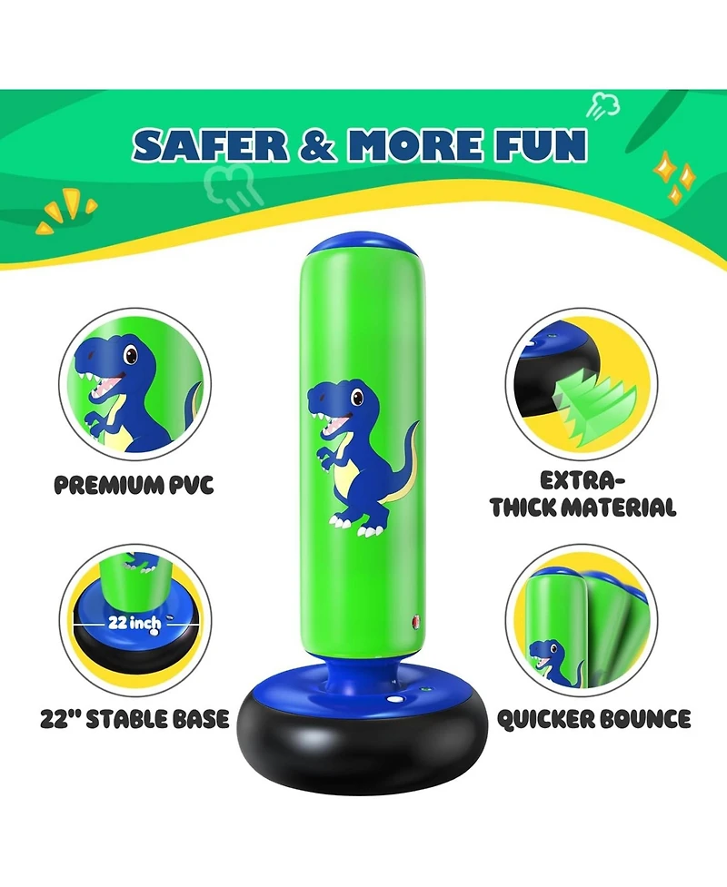 Qpau Inflatable Punching Bag, 48 Inch Stable Inflatable Boxing Bag for 3-6 Kids,Dinosaur Toy and Gifts for Boys and Girls, Kids Boxing Set