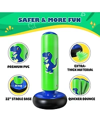 Qpau Inflatable Punching Bag, 48 Inch Stable Inflatable Boxing Bag for 3-6 Kids,Dinosaur Toy and Gifts for Boys and Girls, Kids Boxing Set