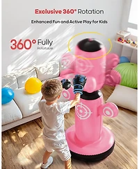 Qpau 360degree(s) Rotatable Punching Bag for Kids, Lager 64” Kids Punching Bag with Gloves, Hand Pump and 6 Targets, Bop Bag Inflatable Punchin