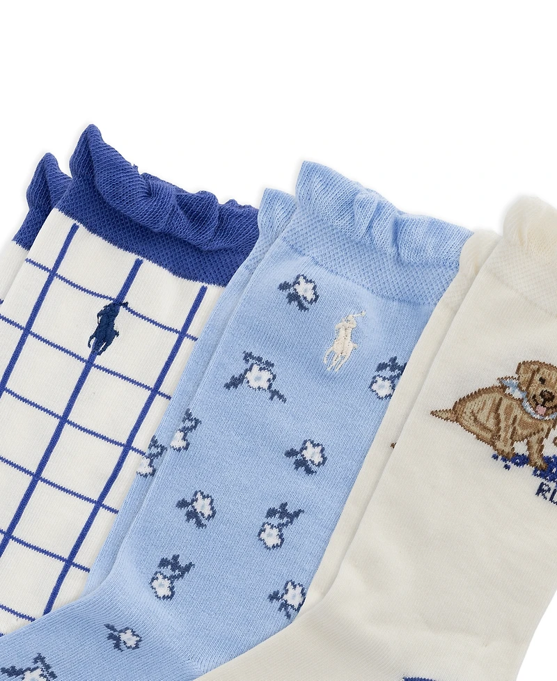 Polo Ralph Lauren Girls' 4-11 Blueberry Dog Socks, 3-Pack