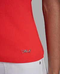 Karl Lagerfeld Paris Petite V-Neck Polo Collar Top