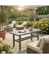 Homsee 71" Hdpe Outdoor Dining Table with Umbrella Hole for 6-8 People,for Courtyards and Terraces