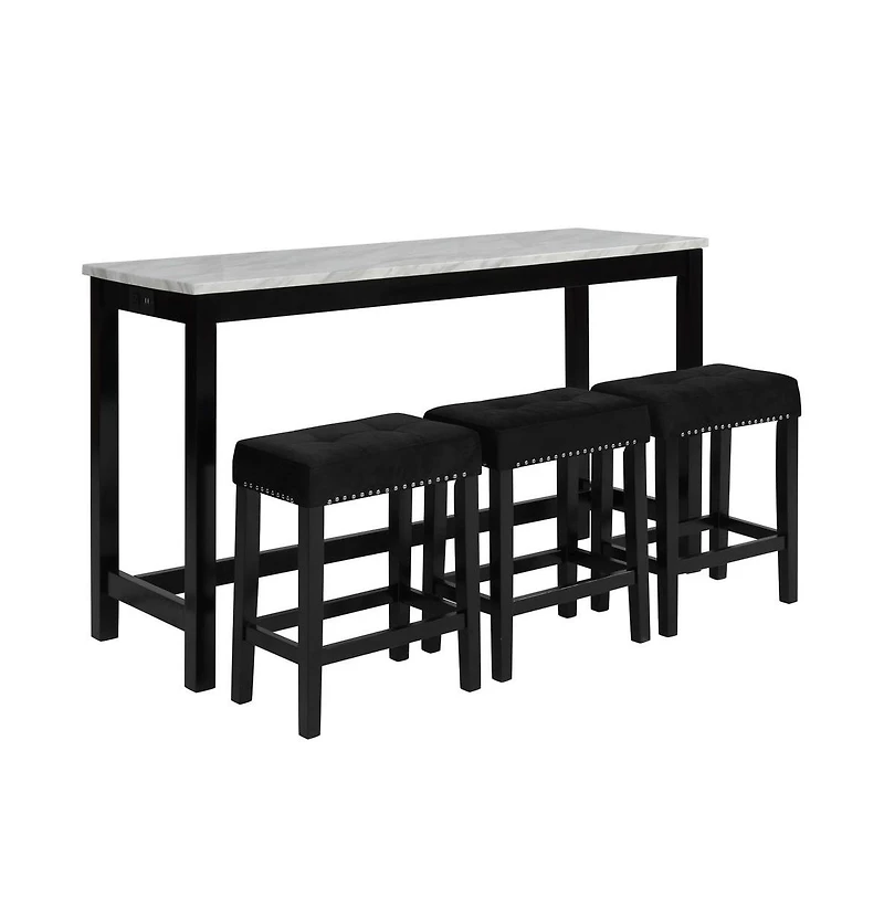 New Classic Furniture Celeste 4-Piece Faux Marble and Wood Bar Set