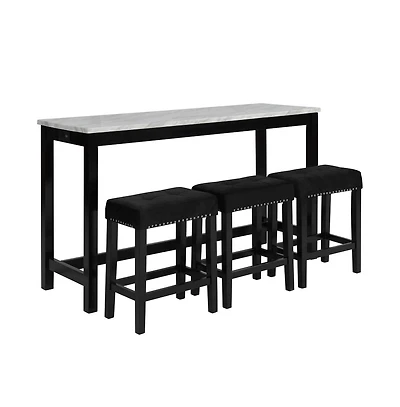 New Classic Furniture Celeste 4-Piece Faux Marble and Wood Bar Set