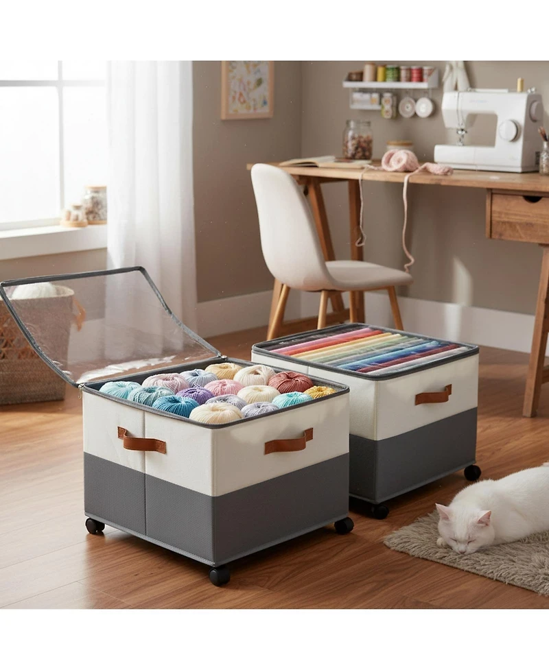 Yigii Shoe Organizer 2 Pack Foldable Storage Containers Adjustable Dividers Clear Cover Multi Functional Fabric Bins