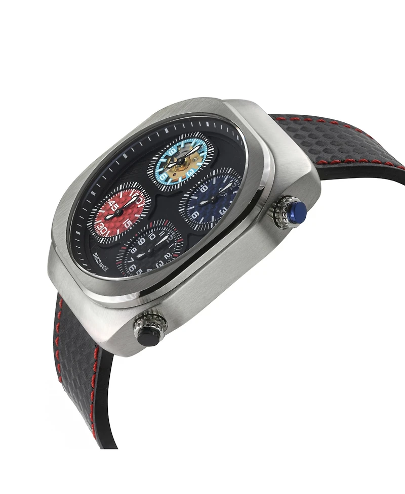 GV2 by Gevril Men's Quattro Swiss Quartz with stitching Leather Strap Watch