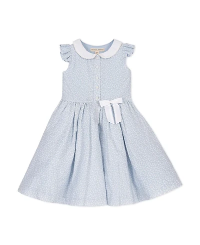 Hope and Henry Little Big Girls' Ruffle Sleeve Linen Dress with Peter Pan Collar