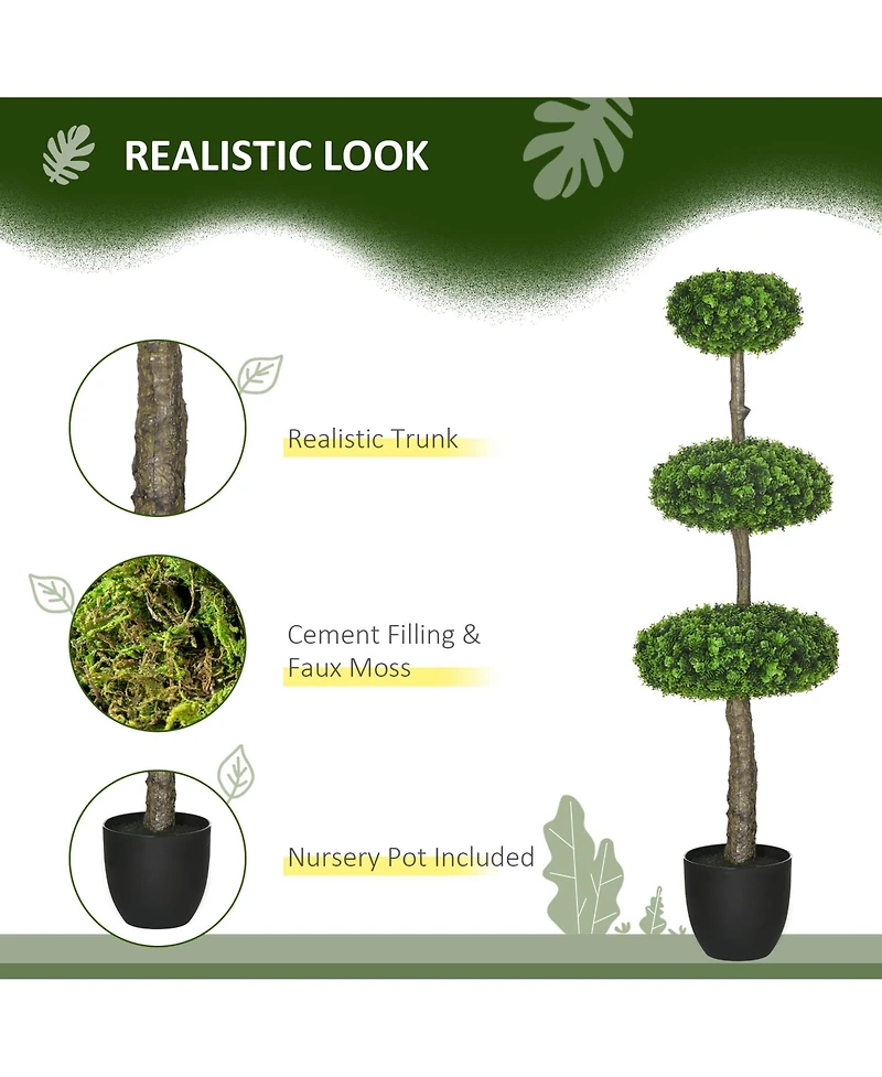 Homcom Set of 2 Artificial Plants Indoor & Outdoor Plants Boxwood Topiary
