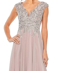 Mac Duggal Women's Embroidered Beaded Midi Dress with Cap Sleeves