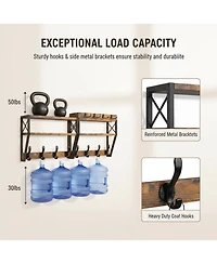 Yigii Upgraded 32" Wall Mount Coat Rack 4 in 1 with Shelf 12 Hooks Entryway Organizer Mail Holder