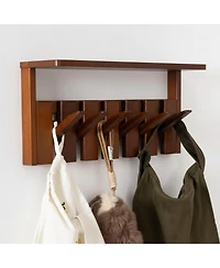Yigii Wall Mounted Wooden Coat Rack with Shelf Heavy Duty Entryway Organizer Solid Wood Display Storage