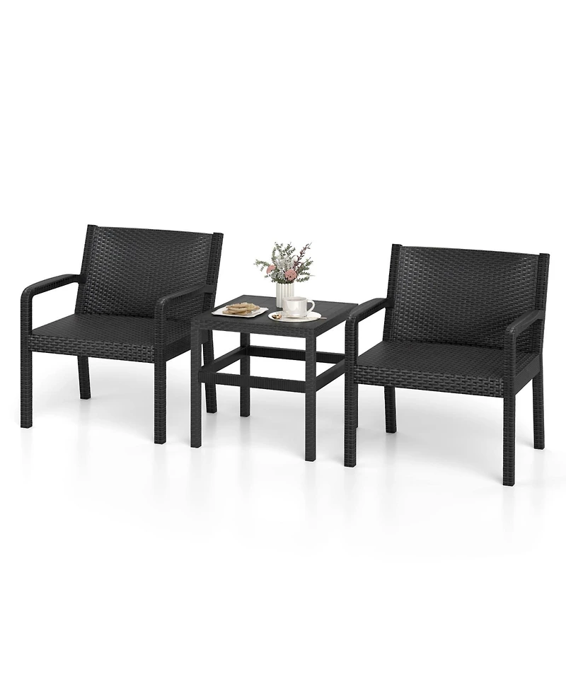 Slickblue Patio Furniture Set 3 Piece Rattan Chairs Square Table