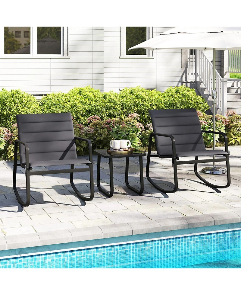 Slickblue 3 Piece Patio Rocking Chair Set with Tempered Glass Table