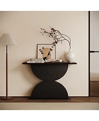 Flynama 47in Double Semi Circles 3D Hammered Base Console Table With Led Light Modern Entryway Table