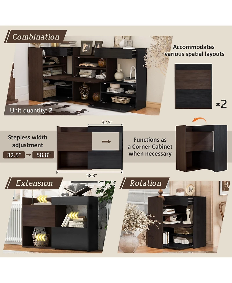 Flynama 32.5-58.8in Extendable Rotating Storage Cabinet Buffet Sideboard