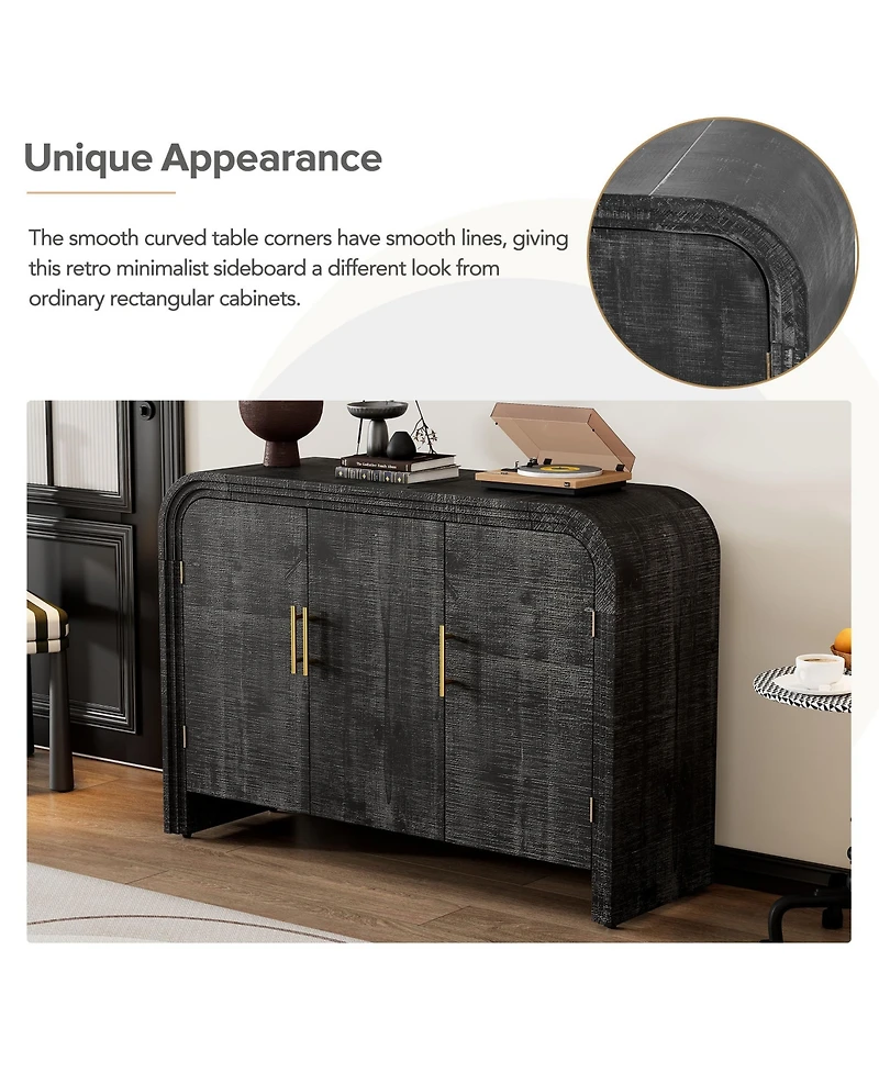 Flynama Retro Minimalist Curved Sideboard Gold Handles Adjustable Shelves Antique