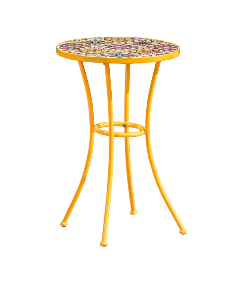 Clihome Outdoor Side Table with Tile Mosaic Table Top and Metal Legs
