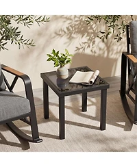 Tribesigns Outdoor Square End Table, Patio Side Table with Water-Resistant Glass Top, Metal Frame Accent Table for Balcony, Garden, Porch