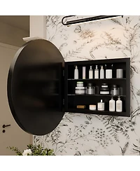 Busdays BUSDAYS23.6 Inch Round Surface Mount Bathroom Cabinet Metal Framed Mirror with Adjustable Shelves Bathroom Wall Storage