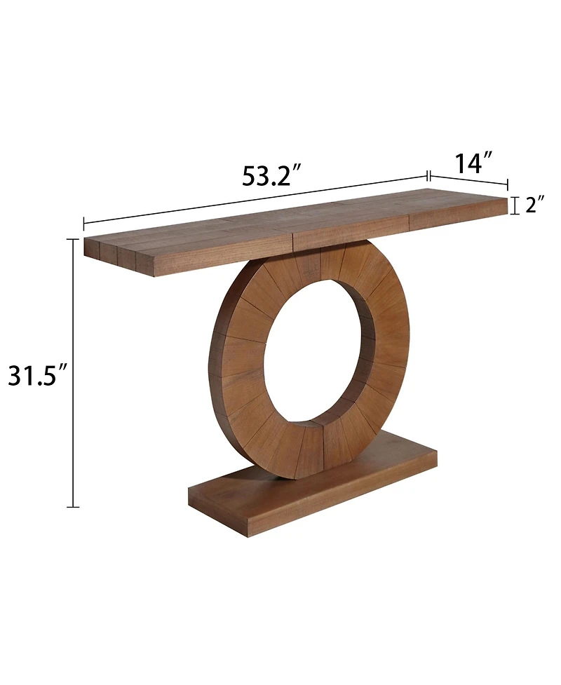 Flynama 53.2in Modern Minimalist Wooden Console Table Circular Base For Entryway Living Room Hallway