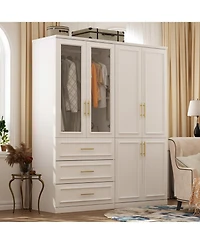 Homsee 6-Door Big Armoires with 2 Hanging Rods, 3-Drawers, Shelves