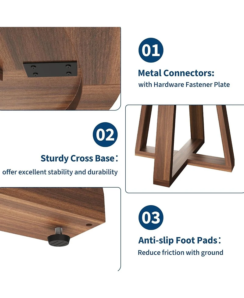 gaomon Dining Table for 4-6 People, Circle Kitchen Table with Cross Base, Farmhouse Wood Dinner Table for Apartment, Walnut Brown