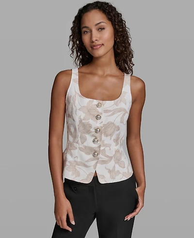 Karl Lagerfeld Paris Women's Scoop Neck Woven Vest