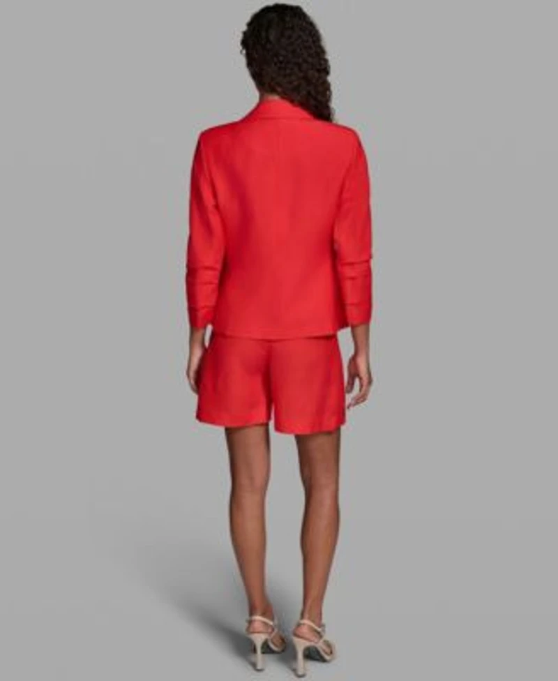 Karl Lagerfeld Paris Womens Cropped Single Button Jacket Sleeveless Printed Mid Rise Woven Shorts