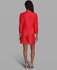 Karl Lagerfeld Paris Womens Cropped Single Button Jacket Sleeveless Printed Mid Rise Woven Shorts