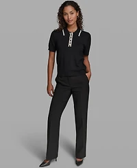 Karl Lagerfeld Paris Women's Short-Sleeve Collared Sweater