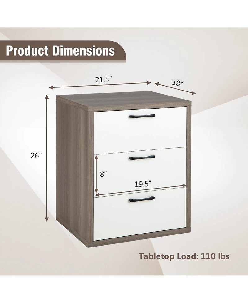 sumyeg Modern Dresser Nightstand with 3 Slide-Out Drawers