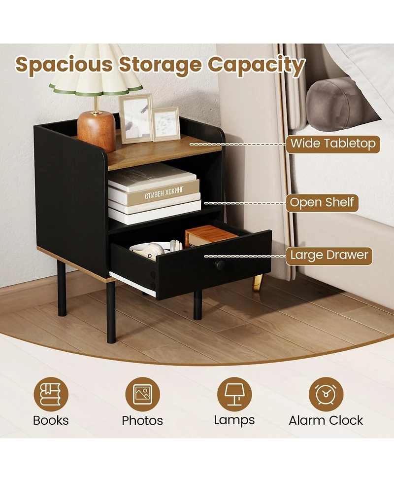 sumyeg Set of 2 Nightstands with Drawer, 3-Tier Sofa Side Tables with Open Storage Shelf