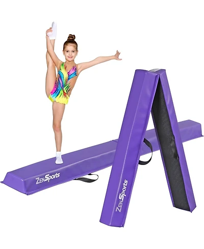 Zeny 6ft Folding Gymnastics Balance Beam Foam Floor Balance Beam Bar with Anti-Slip Base Walking Beams Home Gymnastics Equipment