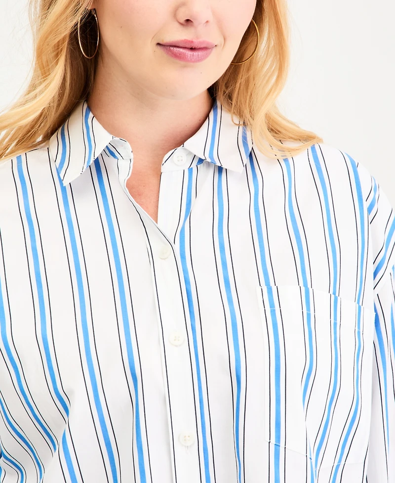On 34th Plus Bayside Stripe Button-Front Cotton Shirt, Macy's Exclusive