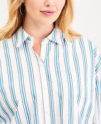 On 34th Plus Bayside Stripe Button-Front Cotton Shirt, Macy's Exclusive