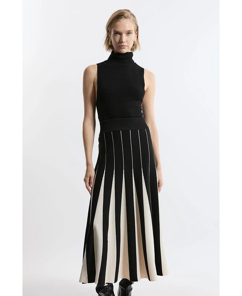 Karen Millen Women's Pointelle Block Pleated Skirt