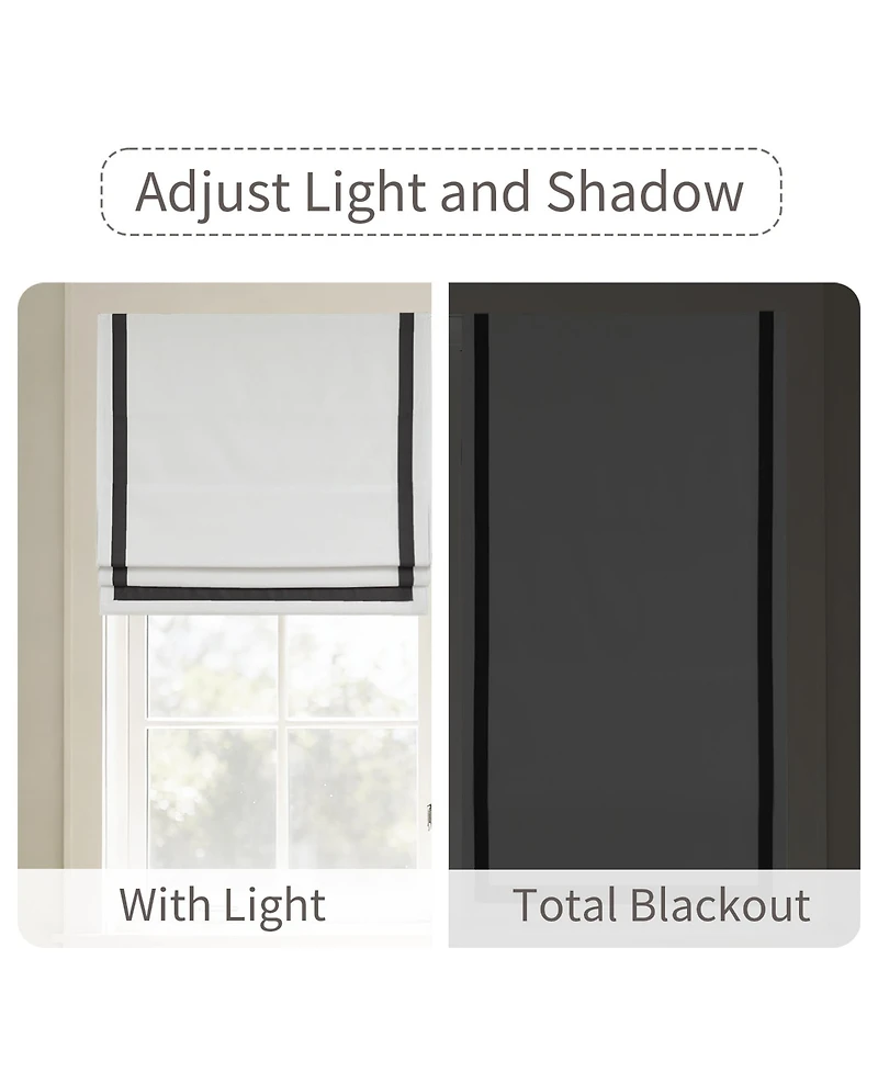 Shadisfy Cordless Pull Down Blackout Roman Shade with Ribbon Border