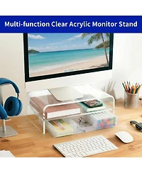 Gnuadz 2-tier Monitor Stand Riser Desk Organizer With Drawer Pen Holder